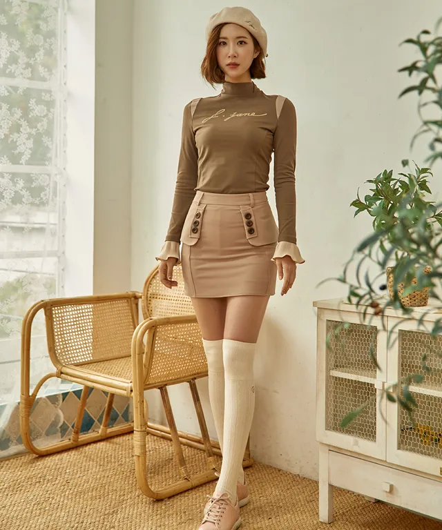 J.Jane Flap H-line Skirt (Beige)