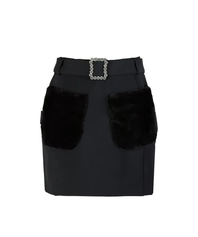 J.Jane Fur Pocket Skirt (Black)