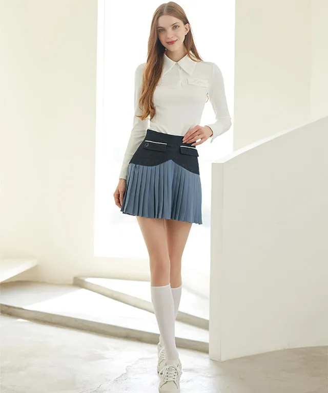 J.Jane Heart Shape Pleats Skirt - Denim