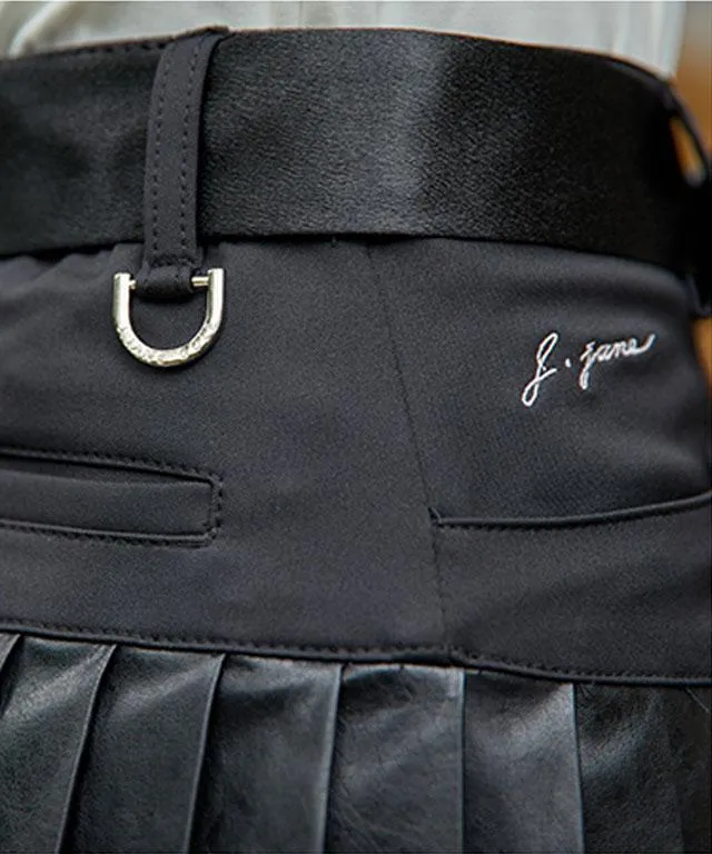 J.Jane Satin Belt Leather Skirt (Black)