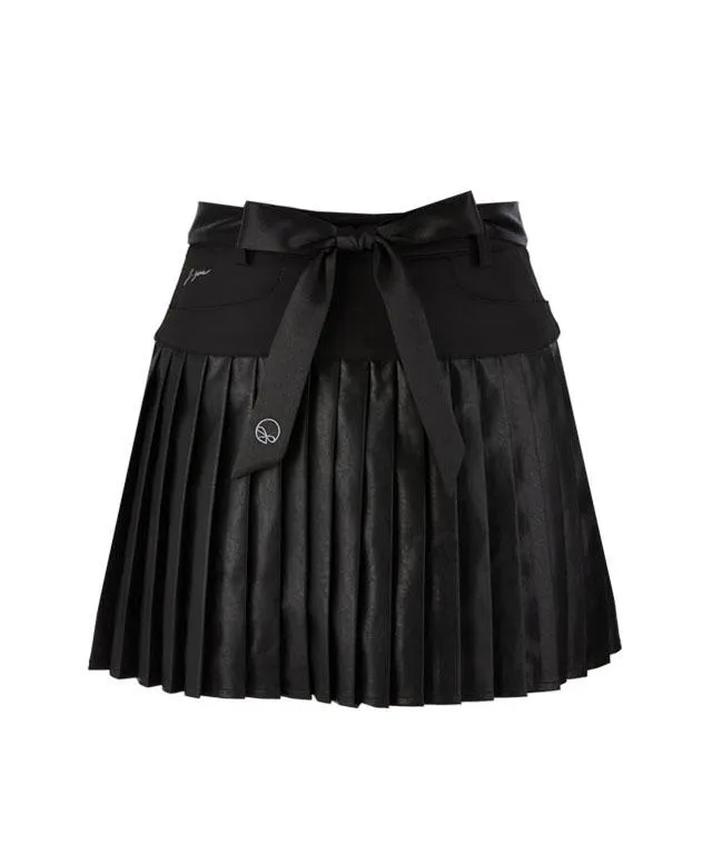 J.Jane Satin Belt Leather Skirt (Black)