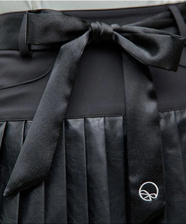 J.Jane Satin Belt Leather Skirt (Black)
