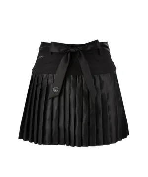 J.Jane Satin Belt Leather Skirt (Black)