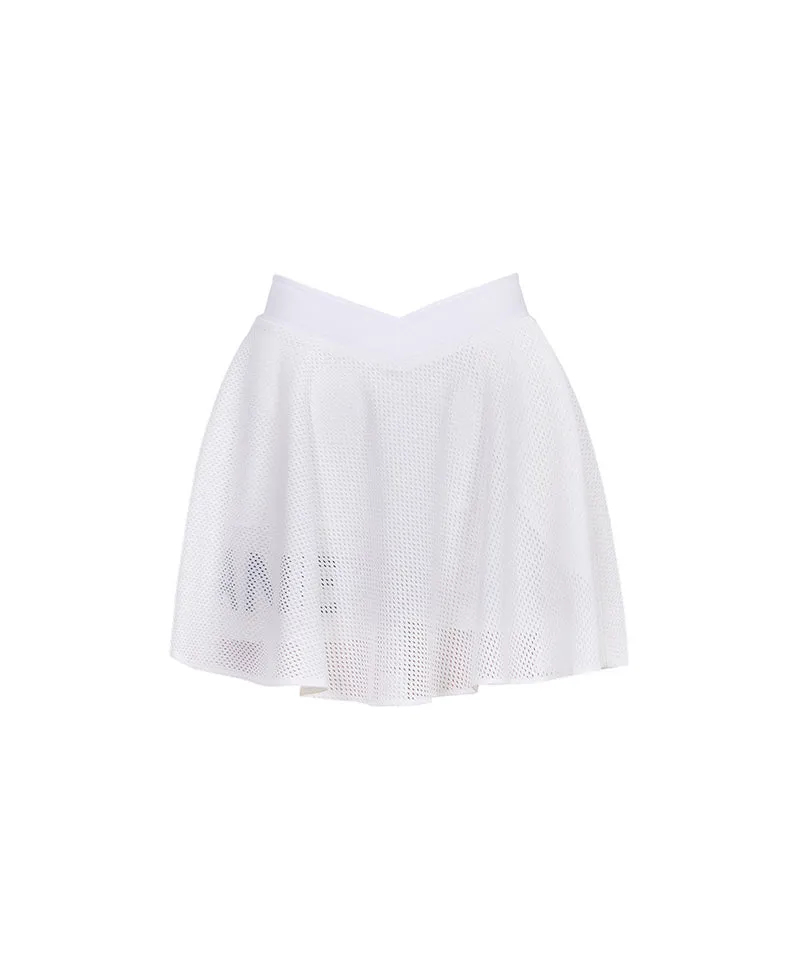 J.Jane V-Band Mesh Flare Skirt - White