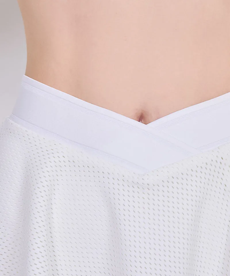 J.Jane V-Band Mesh Flare Skirt - White