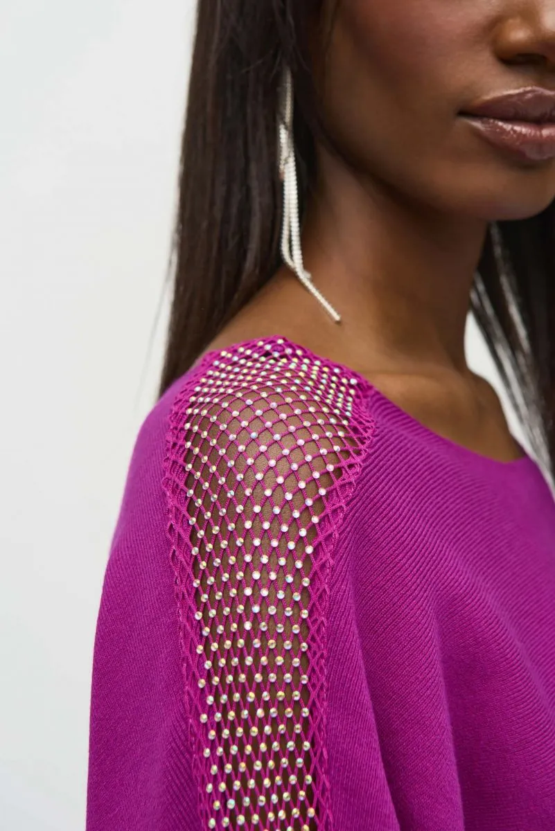Joseph Ribkoff Rhinestone Mesh Insert Pullover Sweater Top 244910