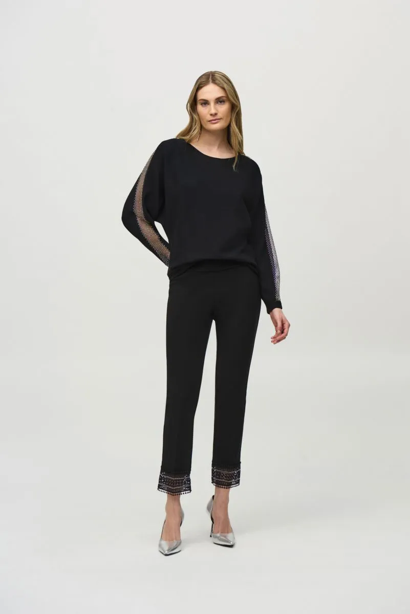 Joseph Ribkoff Rhinestone Mesh Insert Pullover Sweater Top 244910