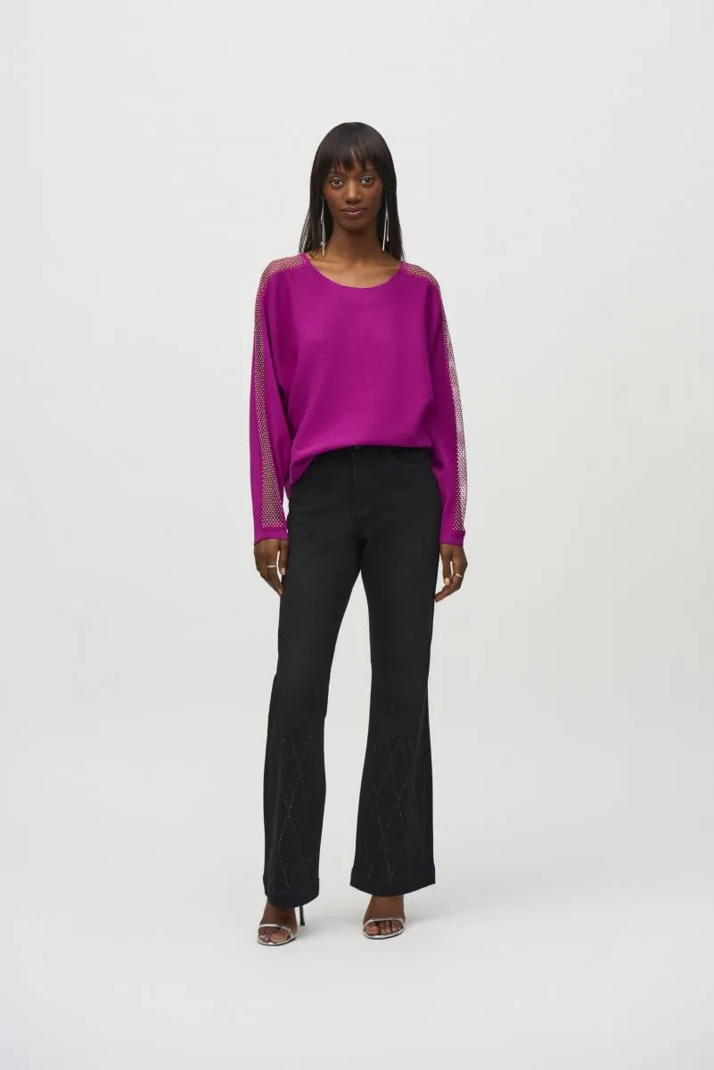 Joseph Ribkoff Rhinestone Mesh Insert Pullover Sweater Top 244910