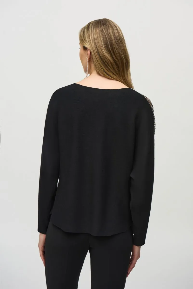 Joseph Ribkoff Rhinestone Mesh Insert Pullover Sweater Top 244910