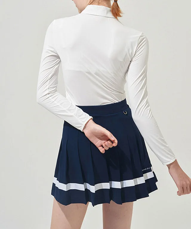 KANDINI Color line Pleats Skirt - Navy