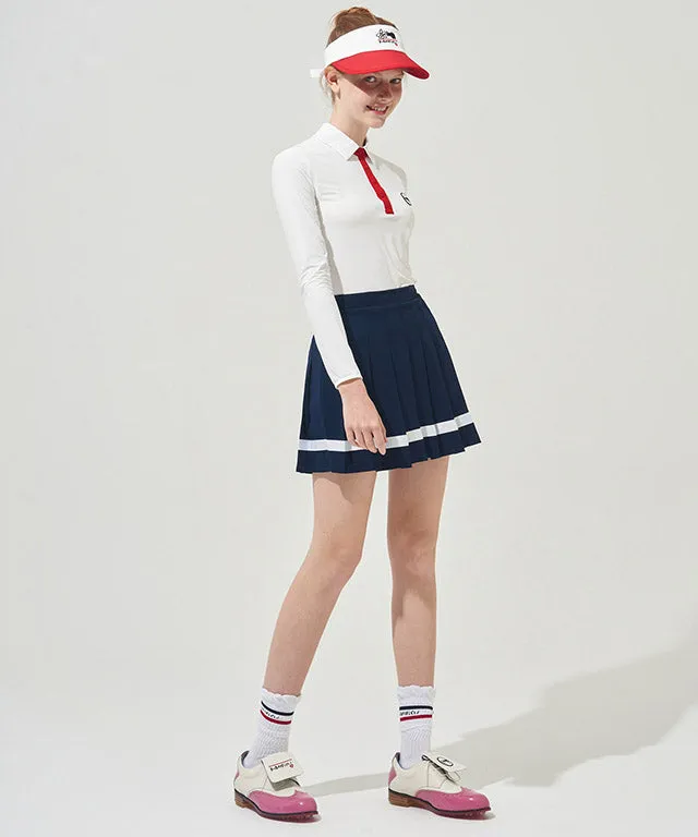 KANDINI Color line Pleats Skirt - Navy