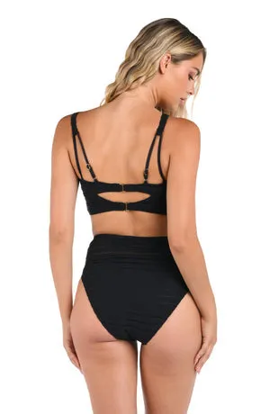 La Blanca Fluid Lines High-Neck Midline Top w/ Mesh
