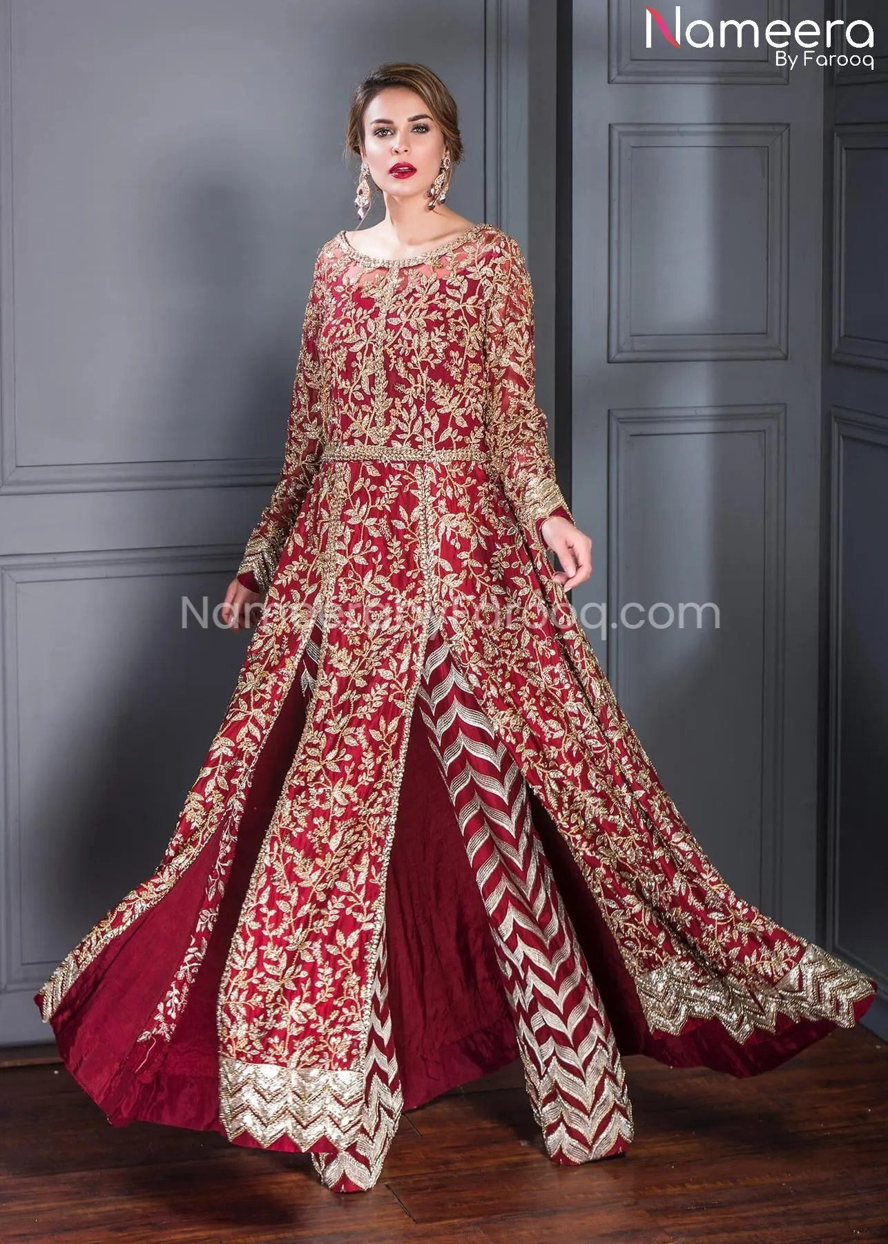 Latest Pakistani Wedding Frock Dress in Red Color #WN24