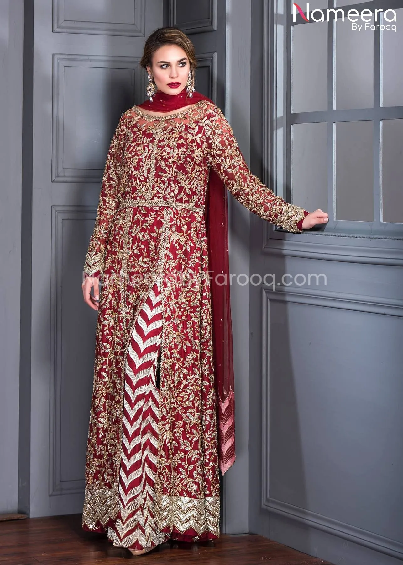 Latest Pakistani Wedding Frock Dress in Red Color #WN24