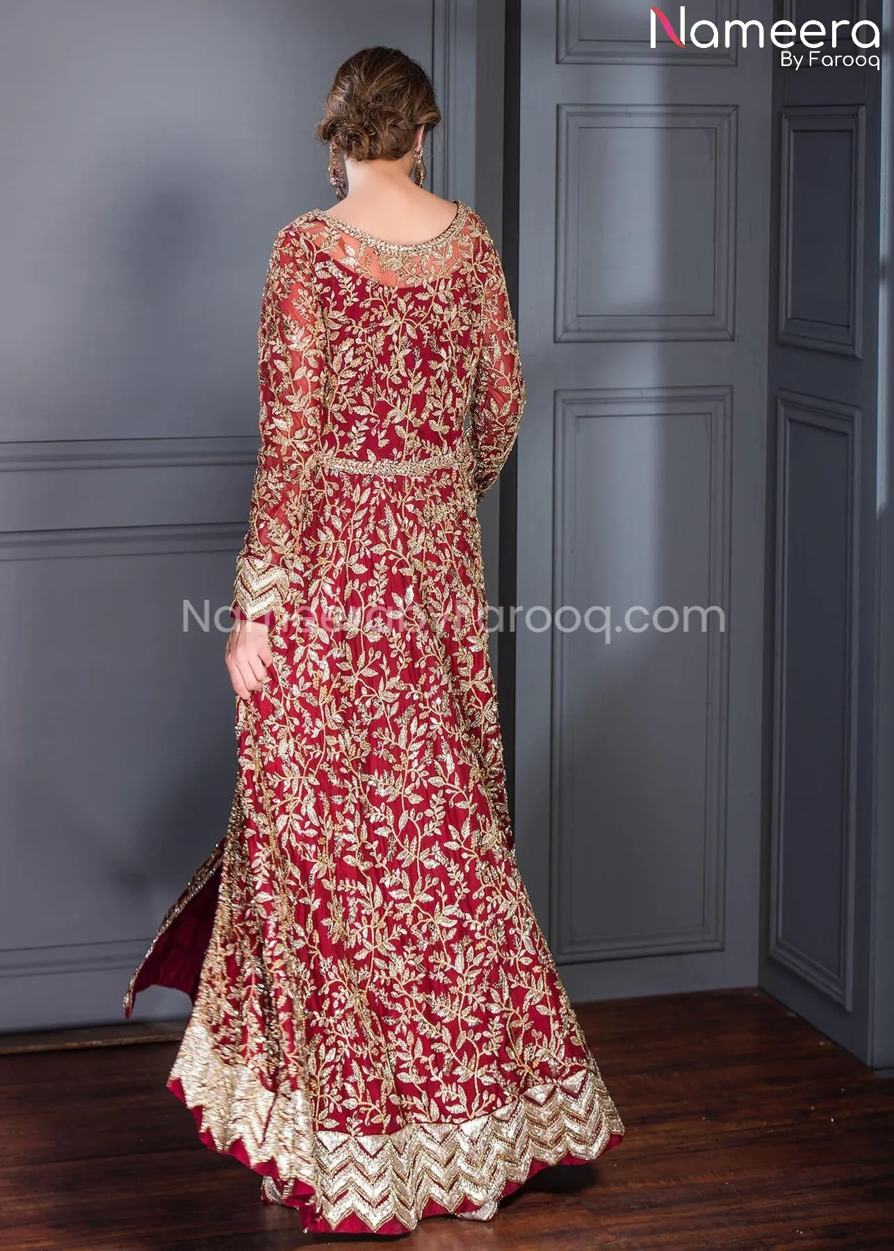 Latest Pakistani Wedding Frock Dress in Red Color #WN24