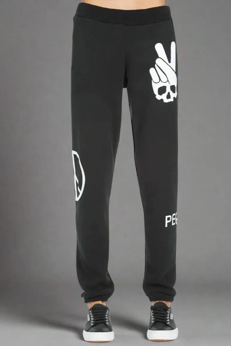 Lauren Moshi Gia Skull Peace Hand Jogger Pants
