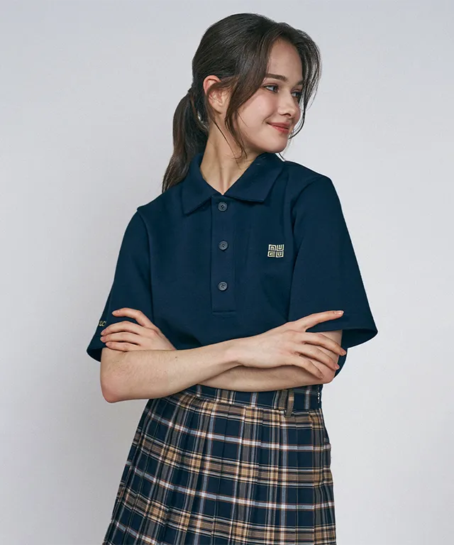 LENUCU Button Collar Big T-shirt - Navy