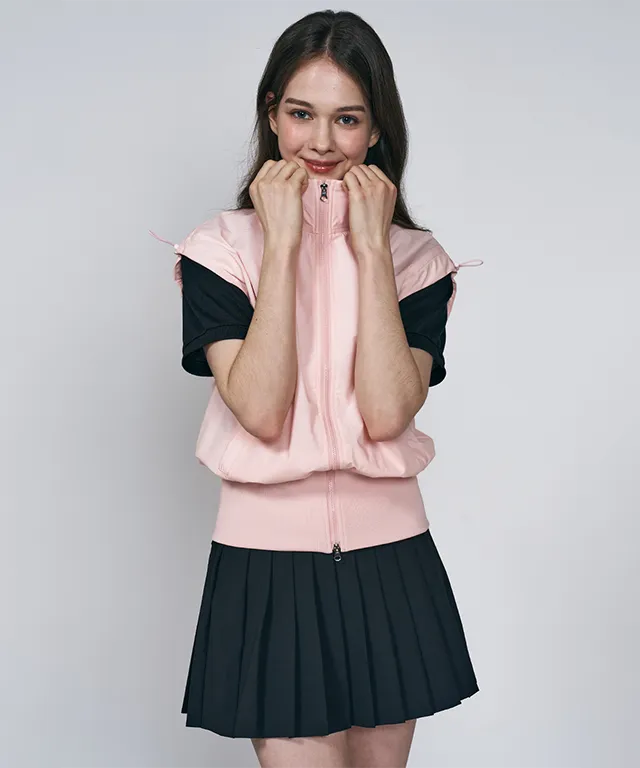 LENUCU Logo Banding Pleated Skirt - Black