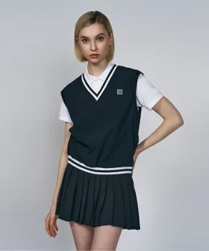 LENUCU Logo Banding Pleated Skirt - Black