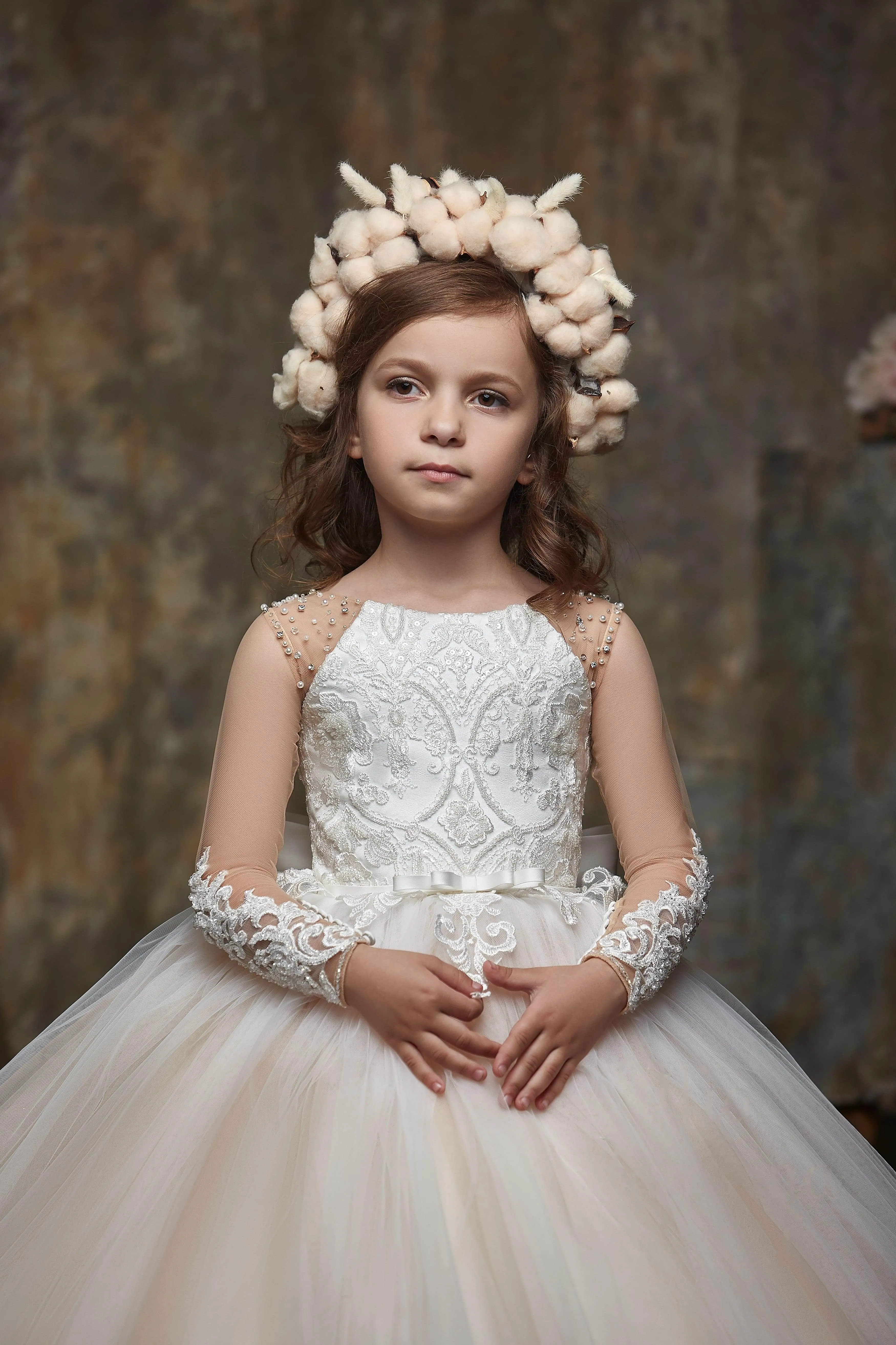 Little Girls Tulle Ball Gown with a Bow Detail