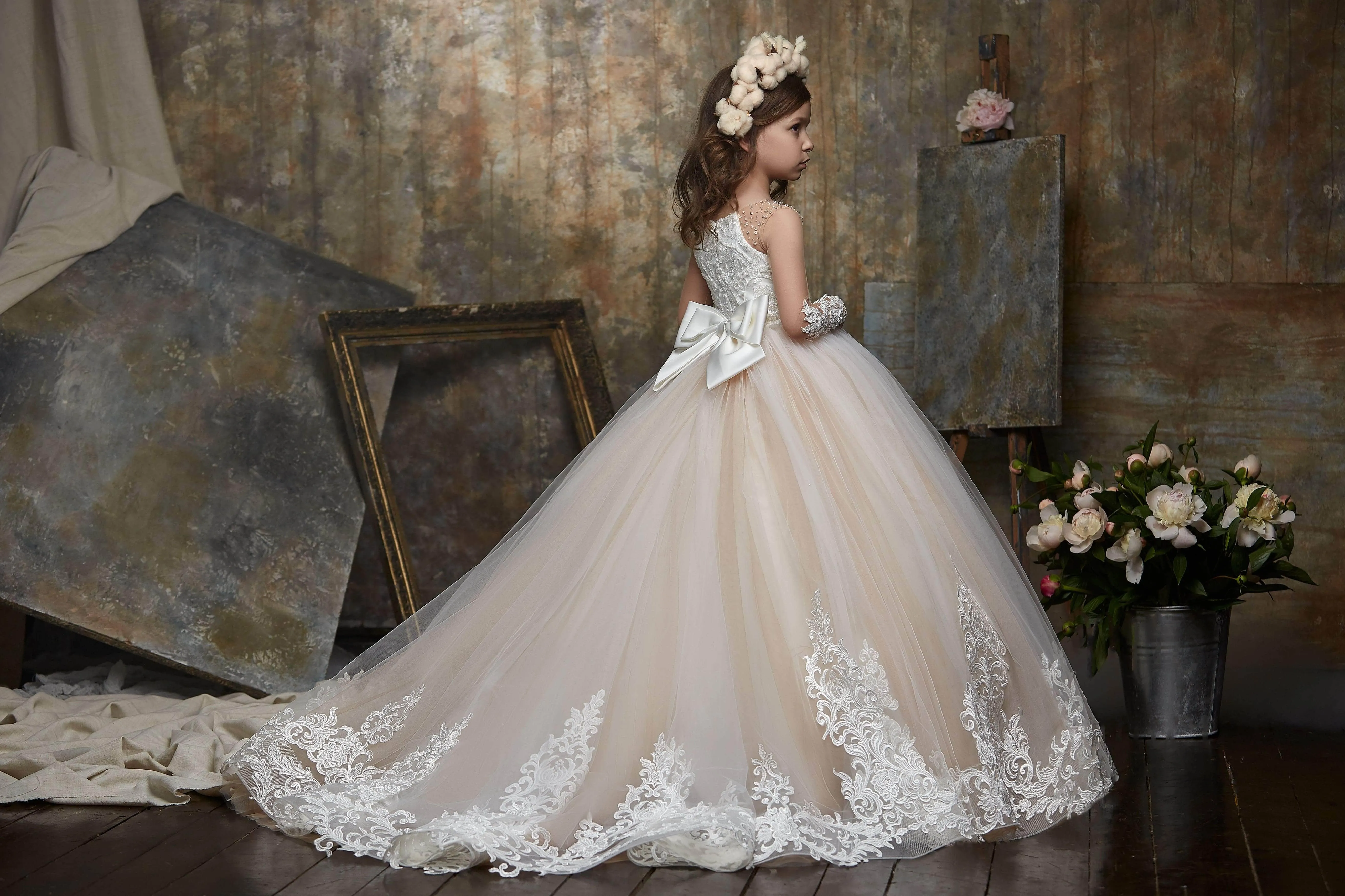 Little Girls Tulle Ball Gown with a Bow Detail