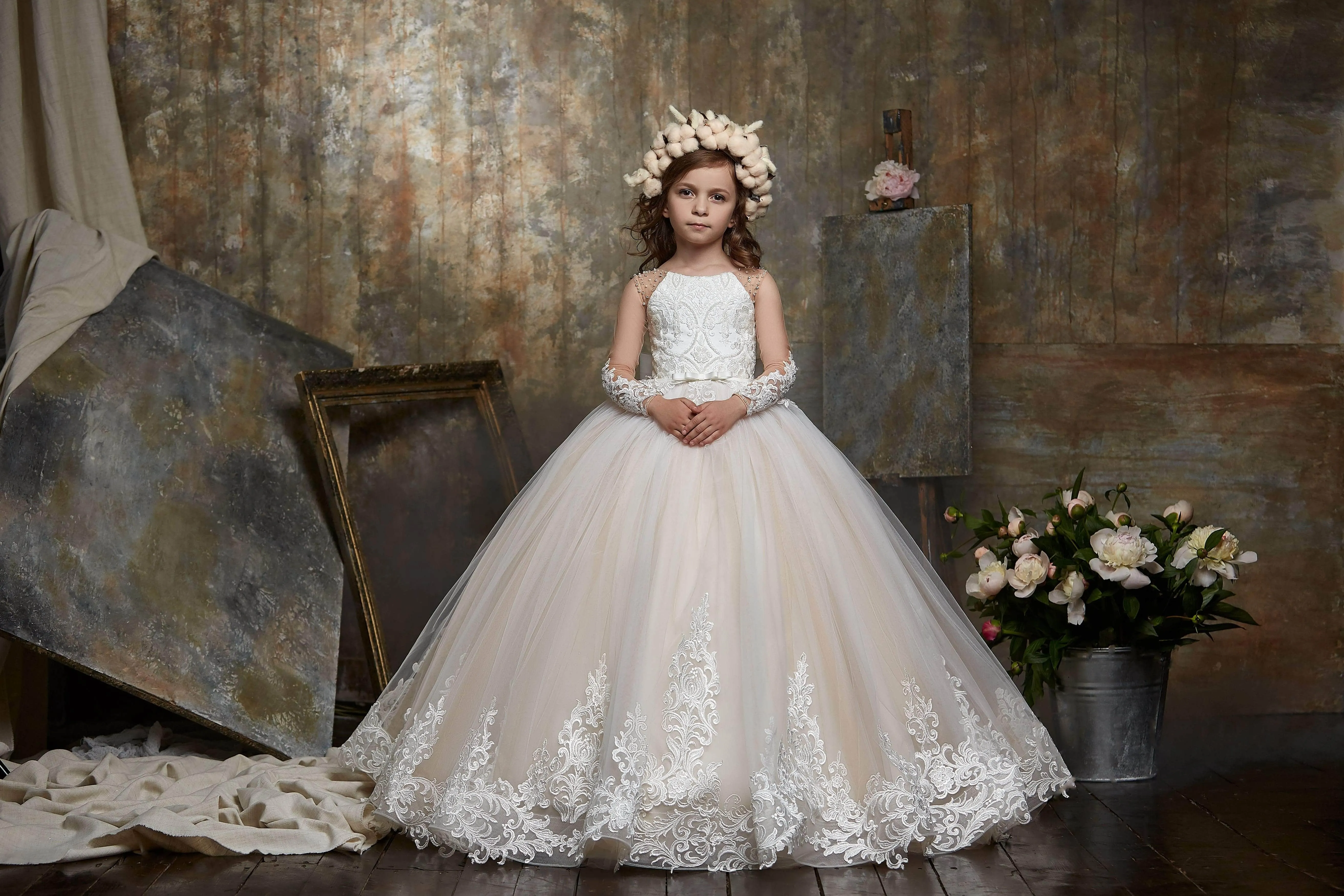 Little Girls Tulle Ball Gown with a Bow Detail
