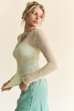 Long Sleeve Mesh Dot Lace Top