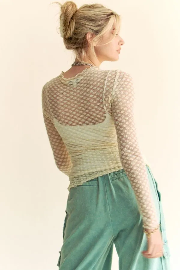Long Sleeve Mesh Dot Lace Top