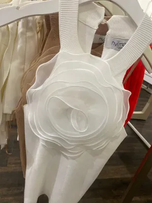 Luxe Mesh Flower Top - White