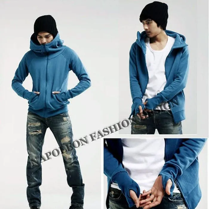 Men's High Collar Zip Hoodie