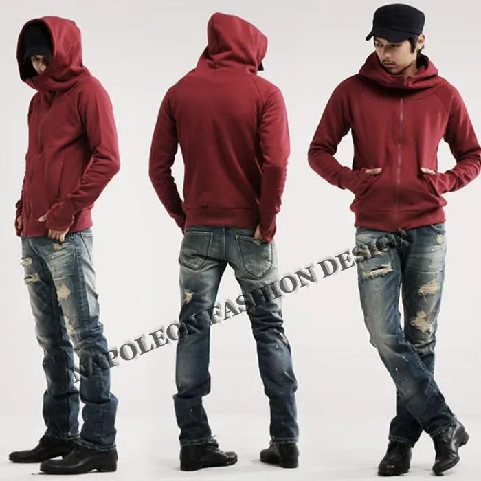 Men's High Collar Zip Hoodie