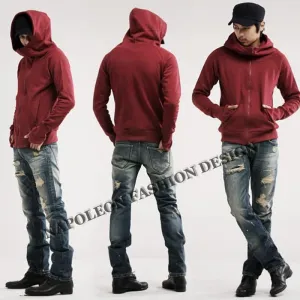 Men's High Collar Zip Hoodie