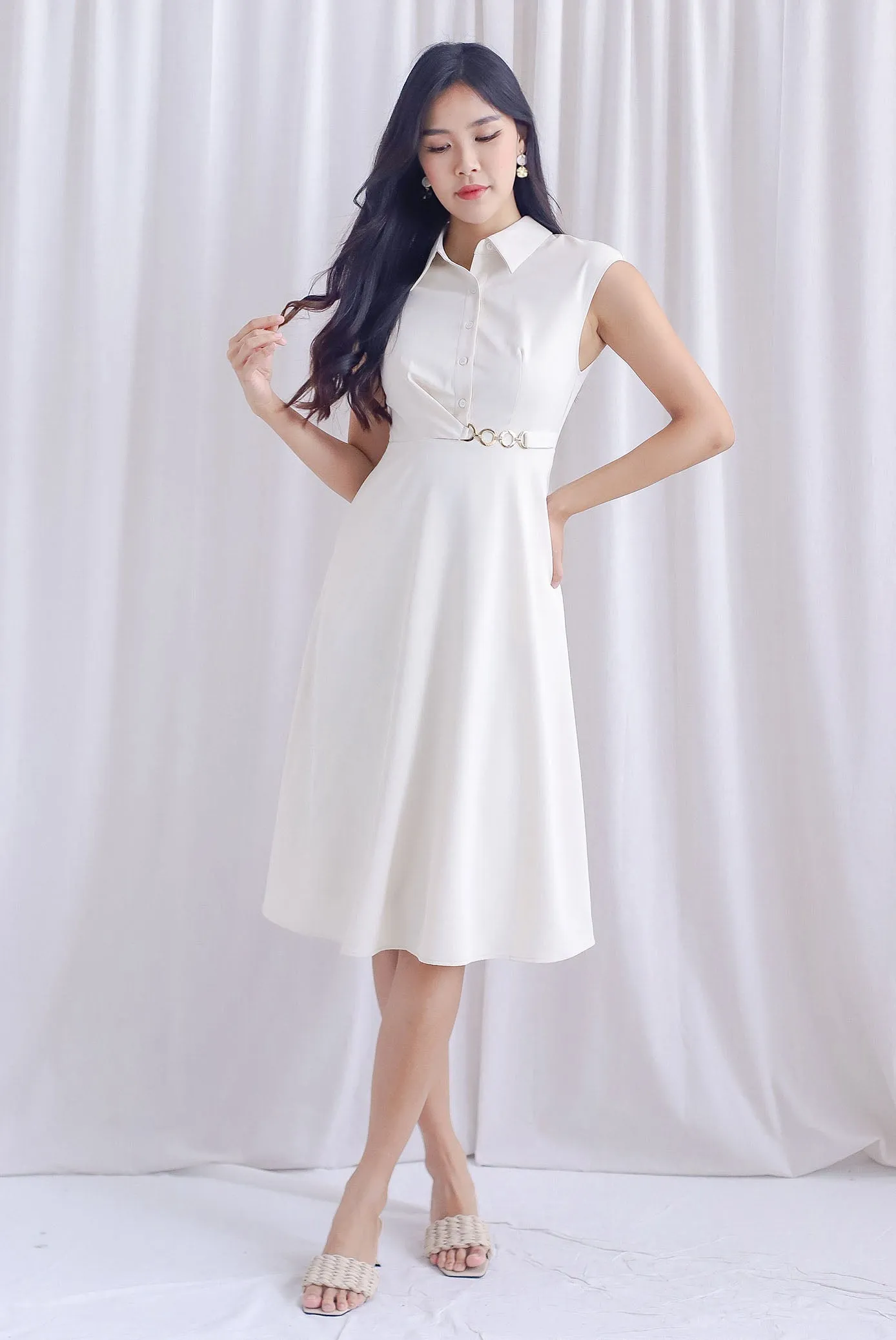Mikayla Rings Chain Work Dress In Cream