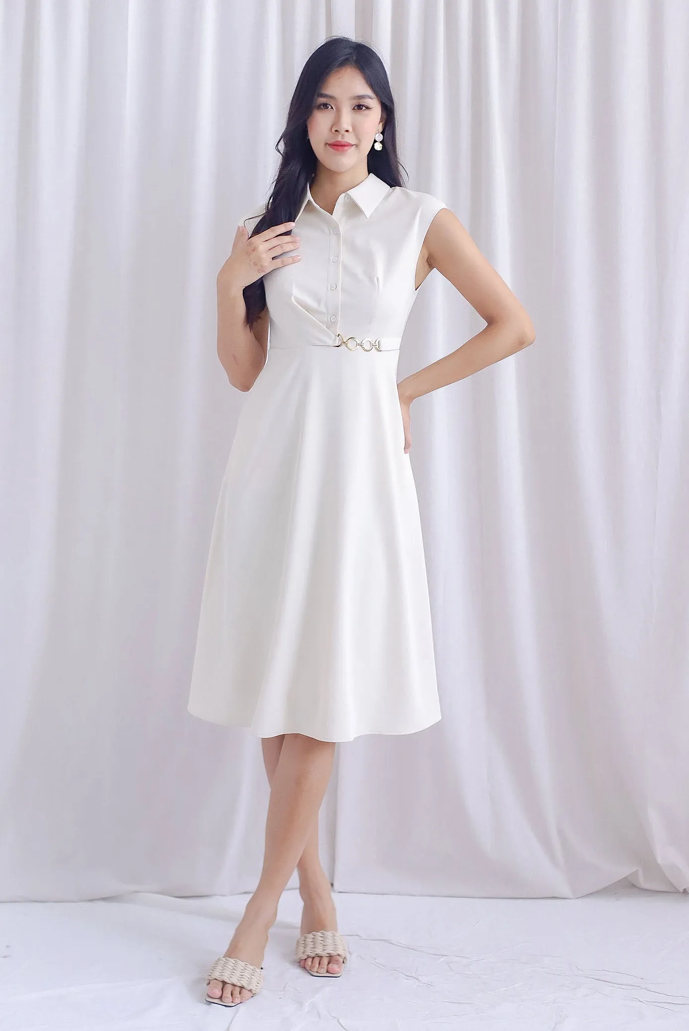 Mikayla Rings Chain Work Dress In Cream