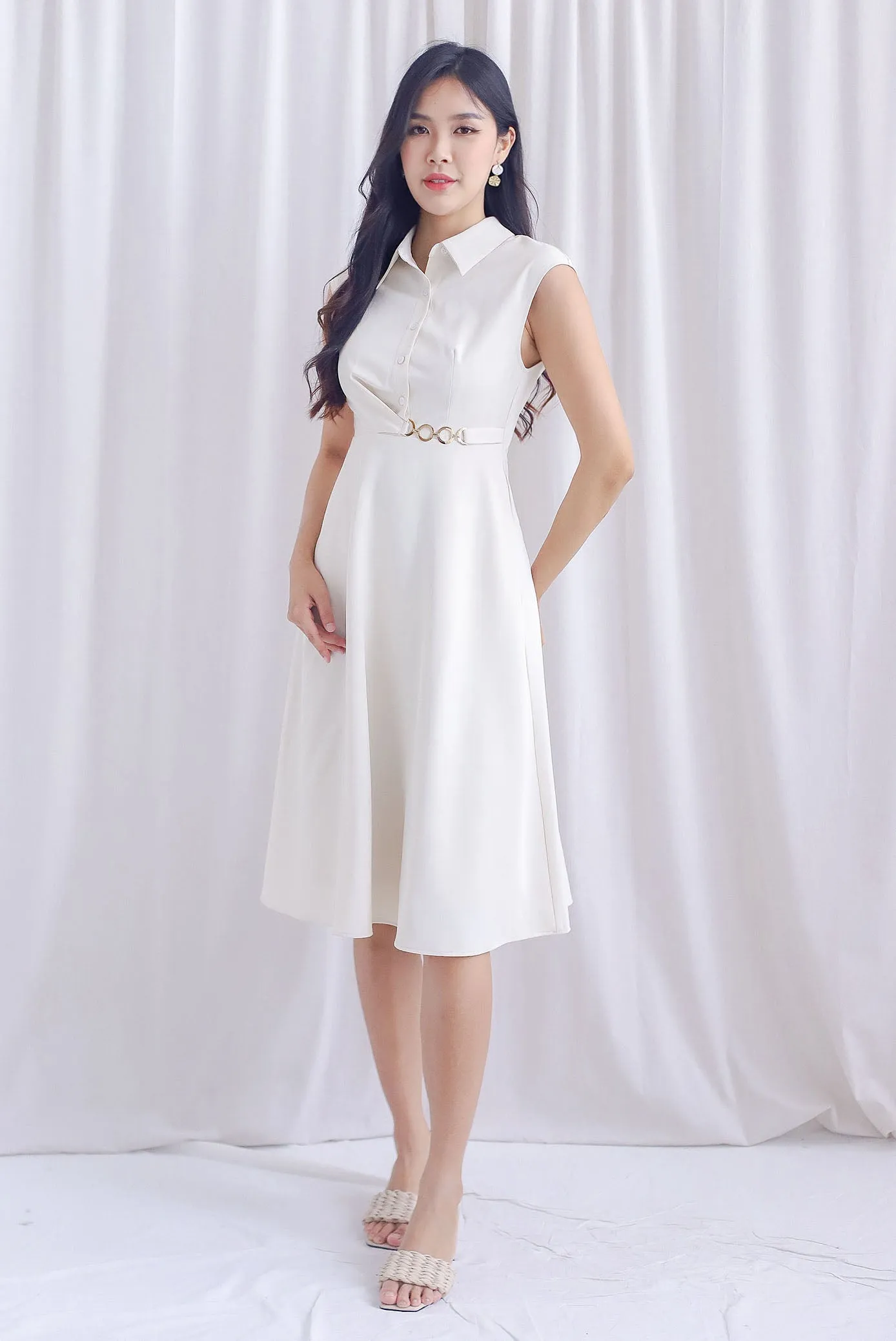 Mikayla Rings Chain Work Dress In Cream