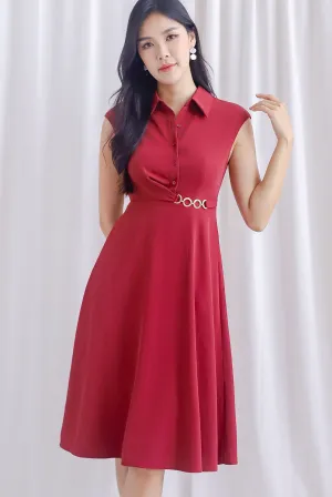 Mikayla Rings Chain Work Dress In Wine Red
