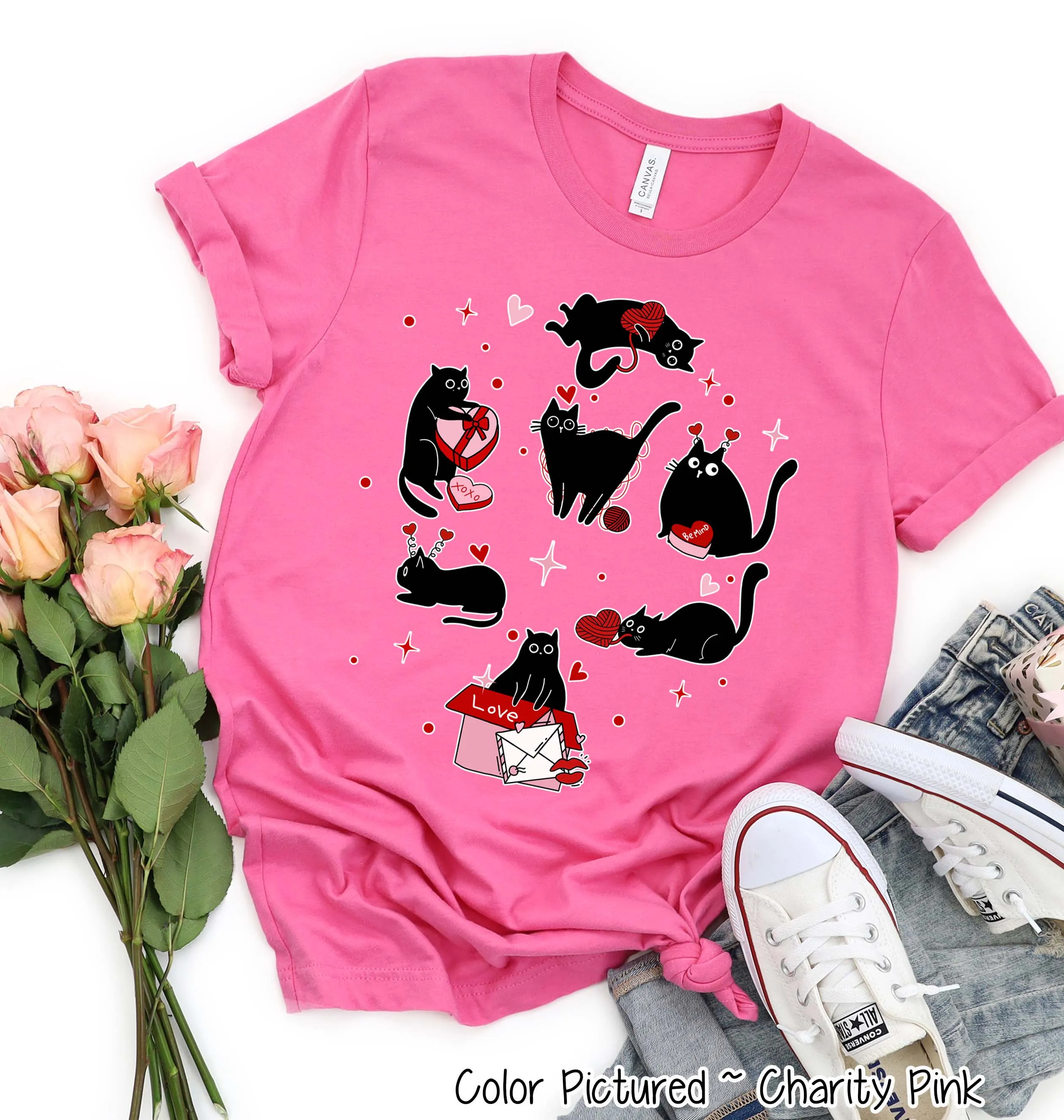 Mischievous Black Cat Valentine Tee or Sweatshirt
