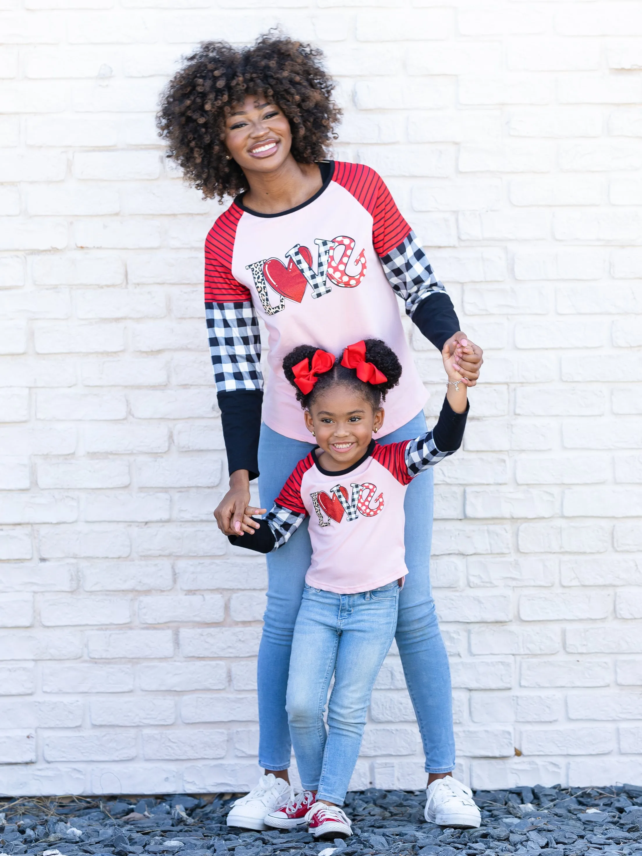Mommy & Me Love Gingham Graphic Raglan Tee