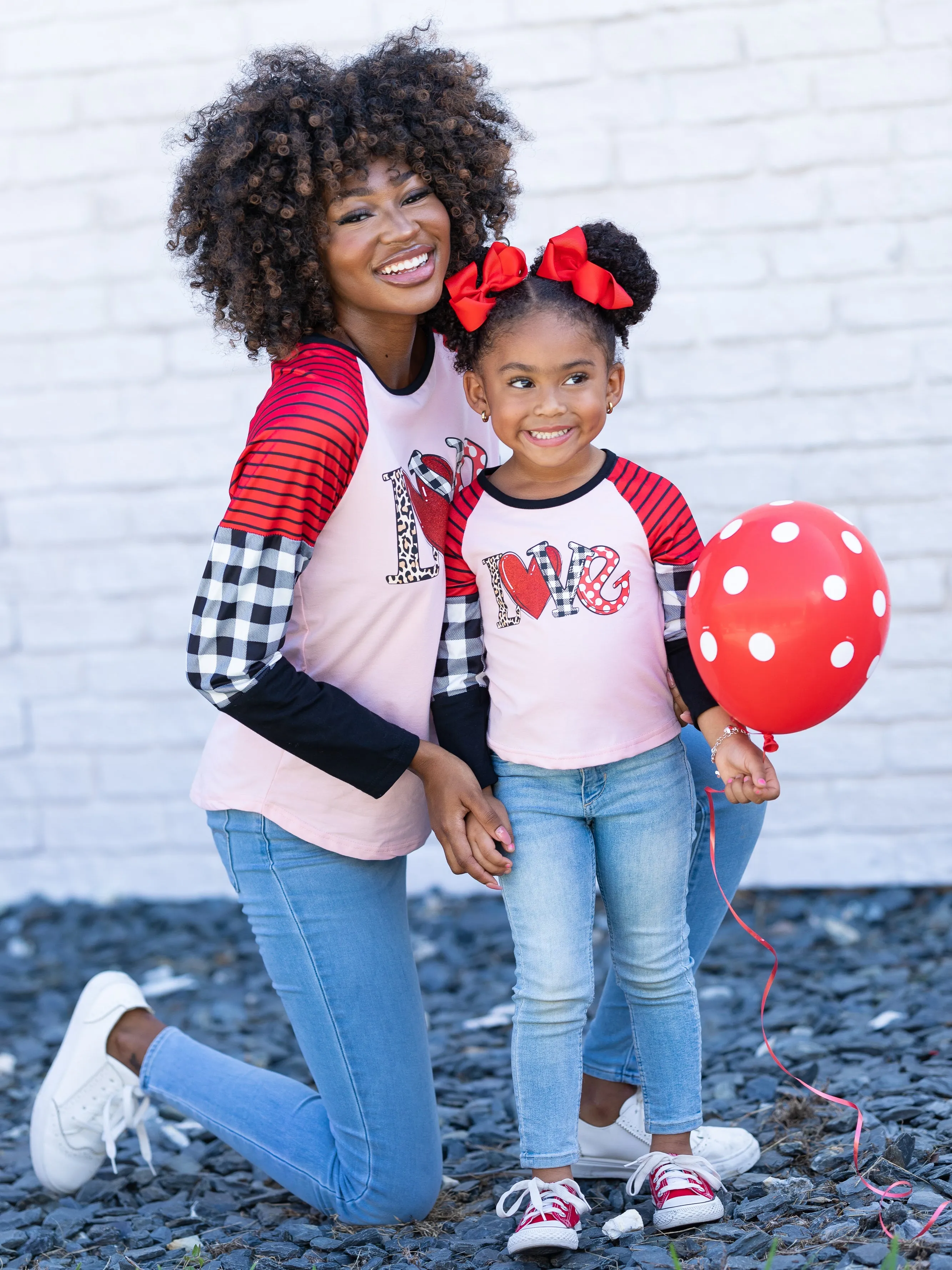 Mommy & Me Love Gingham Graphic Raglan Tee