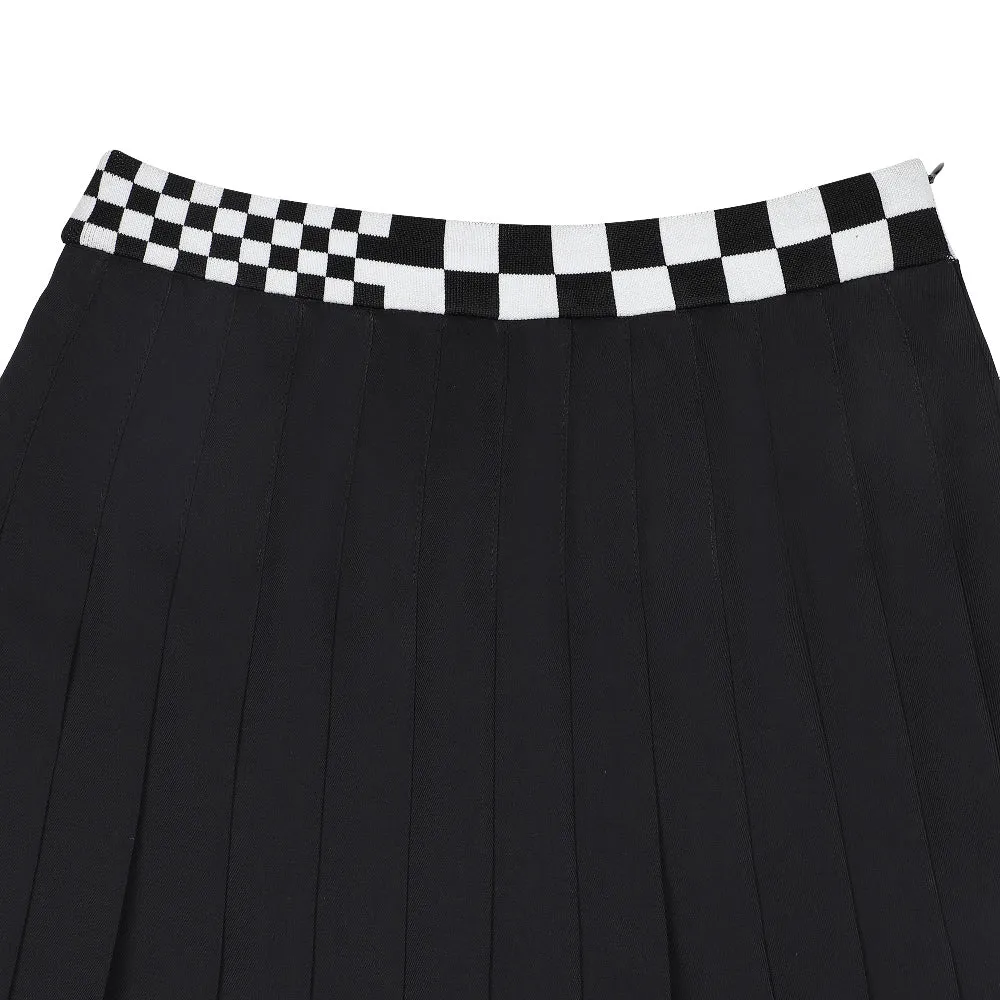 Monday Flow Checkerboard Pleated Skirt - Black