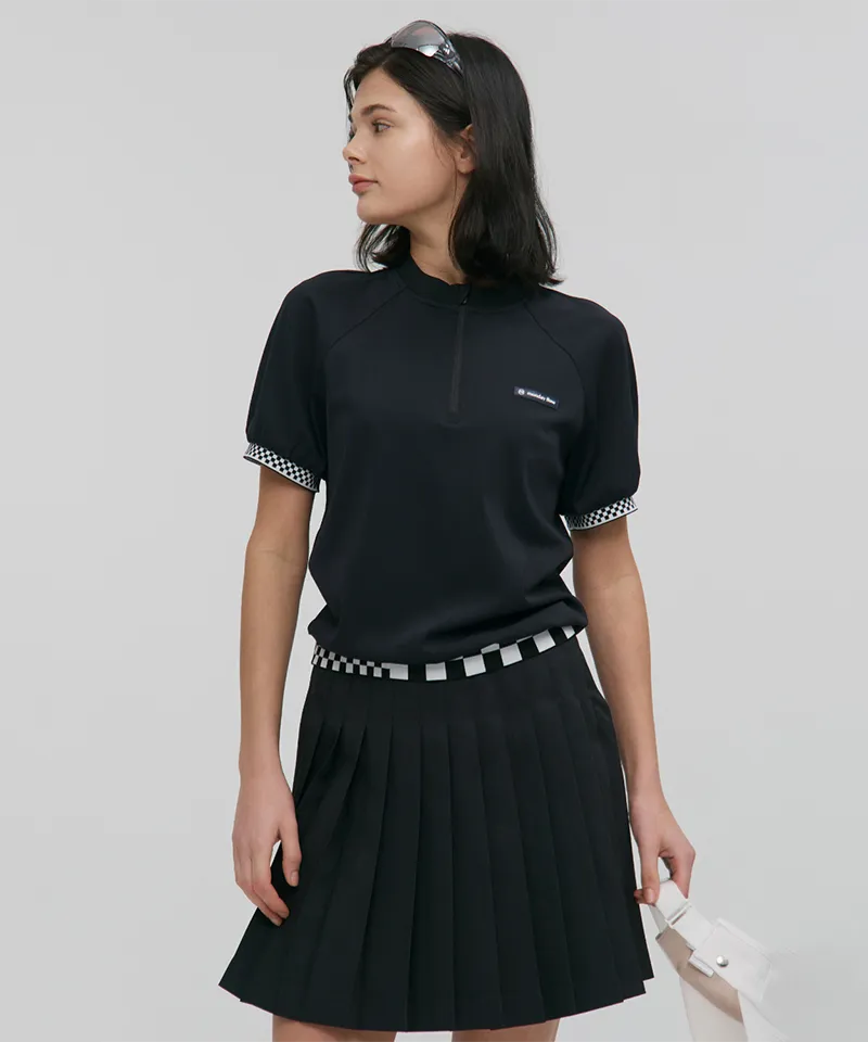 Monday Flow Checkerboard Pleated Skirt - Black