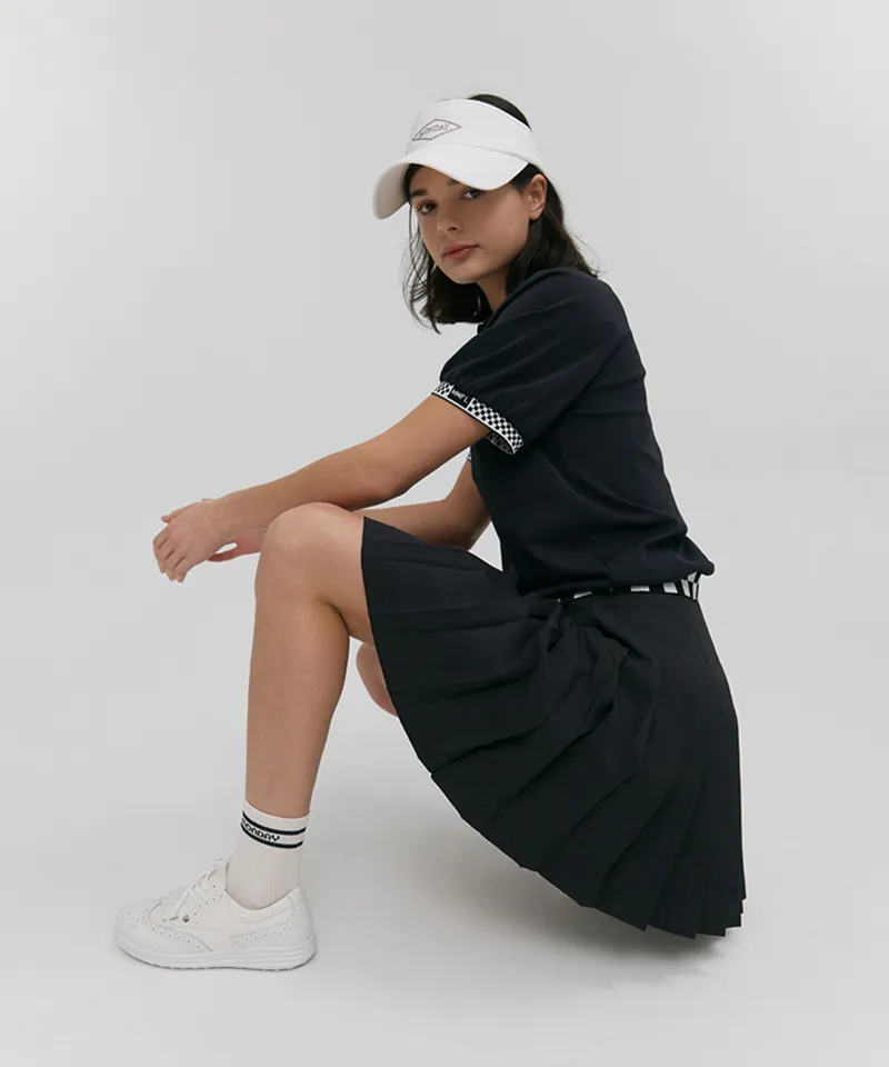 Monday Flow Checkerboard Pleated Skirt - Black