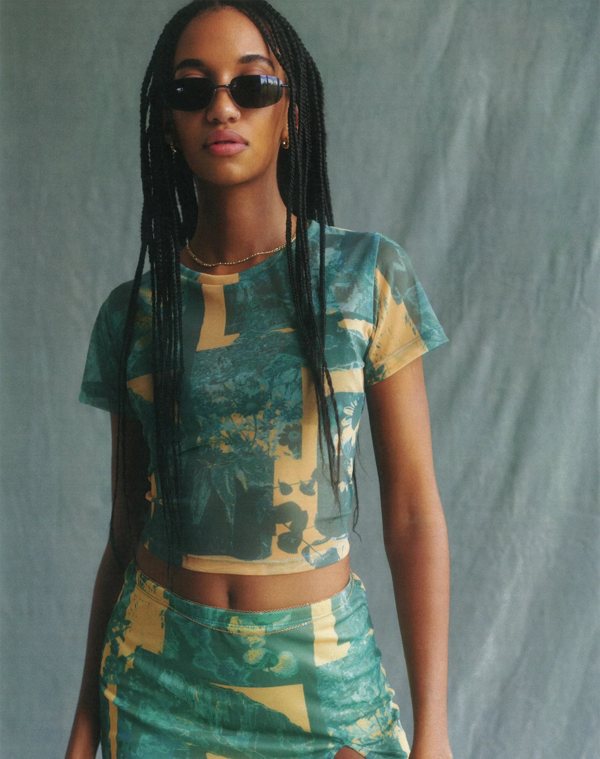 Motel x Olivia Neill Zora Top in Collage Floral Shadow Green
