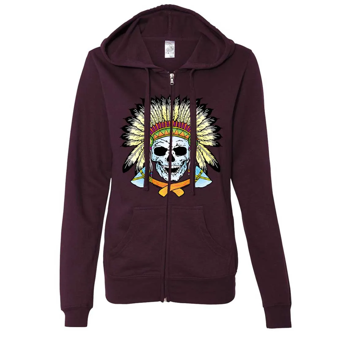 Native American Indian Skeleton Tomahawk Chief Ladies Zip-Up Hoodie