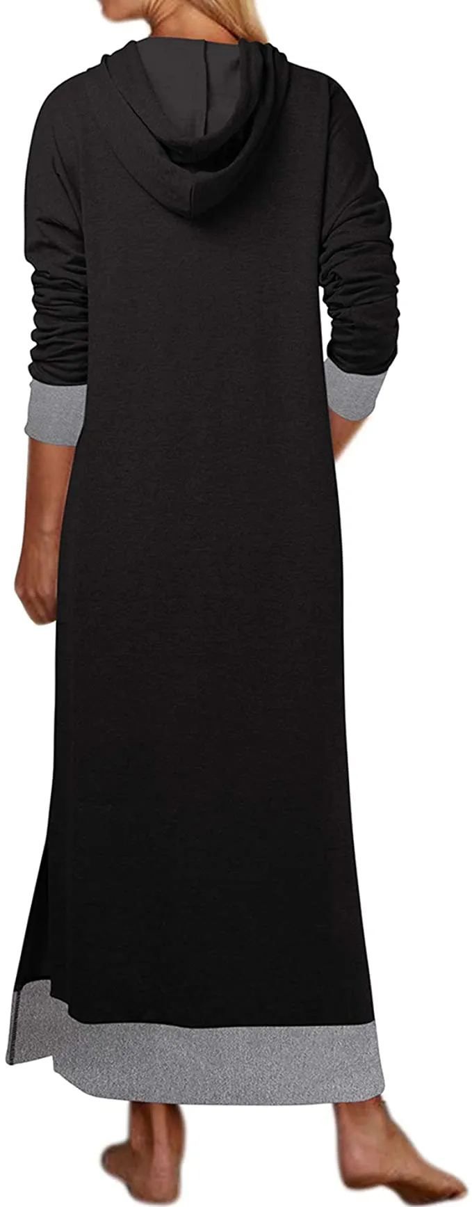New with tags! Jacansi Women's Winter Hoodie Sweatshirt Dress Side Split Maxi Dresses with Pocket, Black, grey, Sz S!