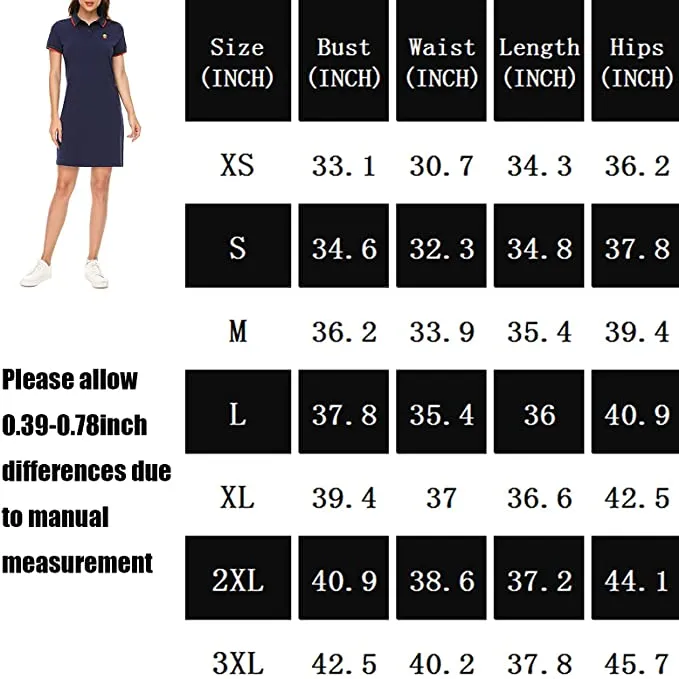 New YXLUOKY Women's Casual Polo Dress Embroidered Badge Bee & Crown Stretch Cotton, Navy! Sz 3X on Tag, Fits Like XL/1X!