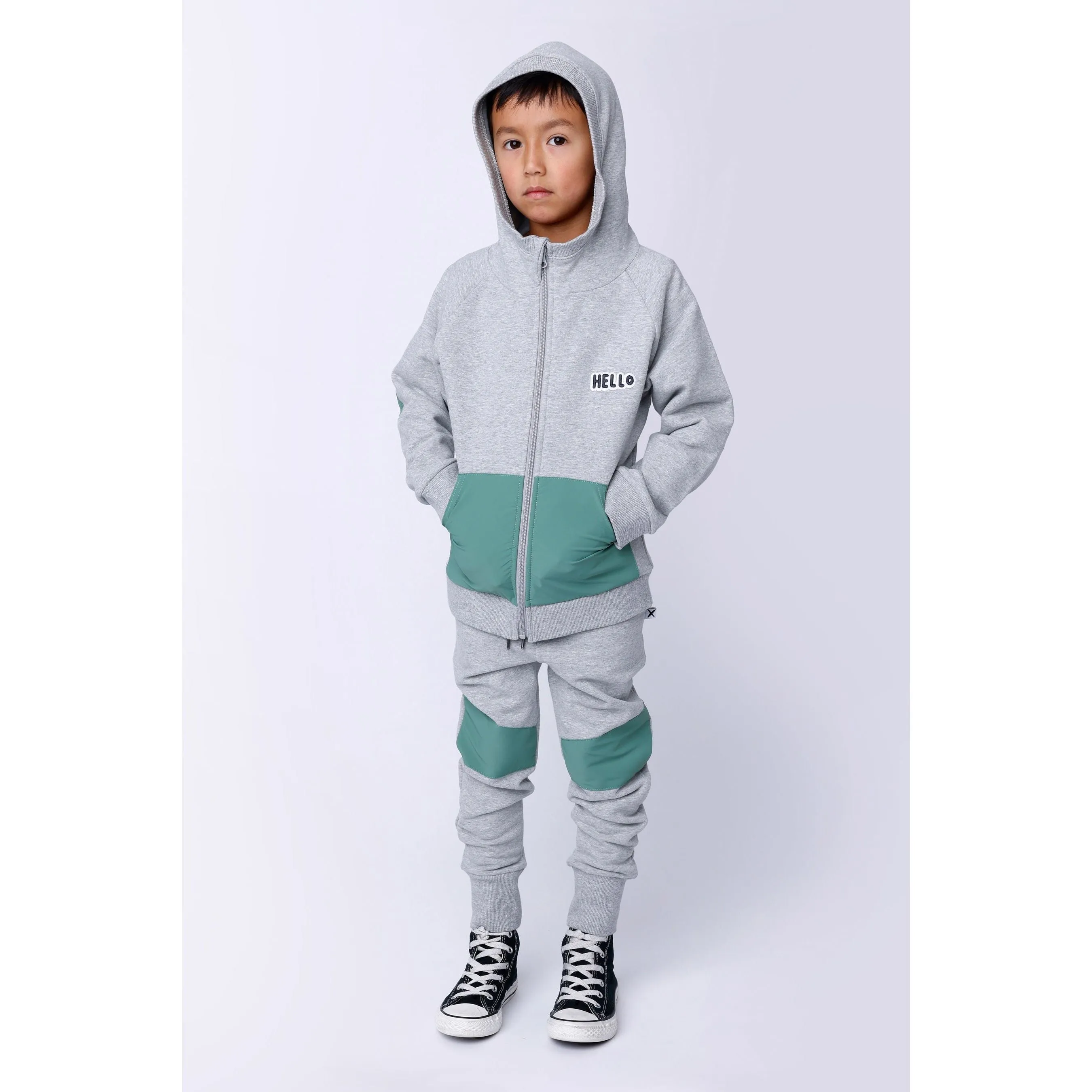Nylon Patch Furry Zip Up - Grey