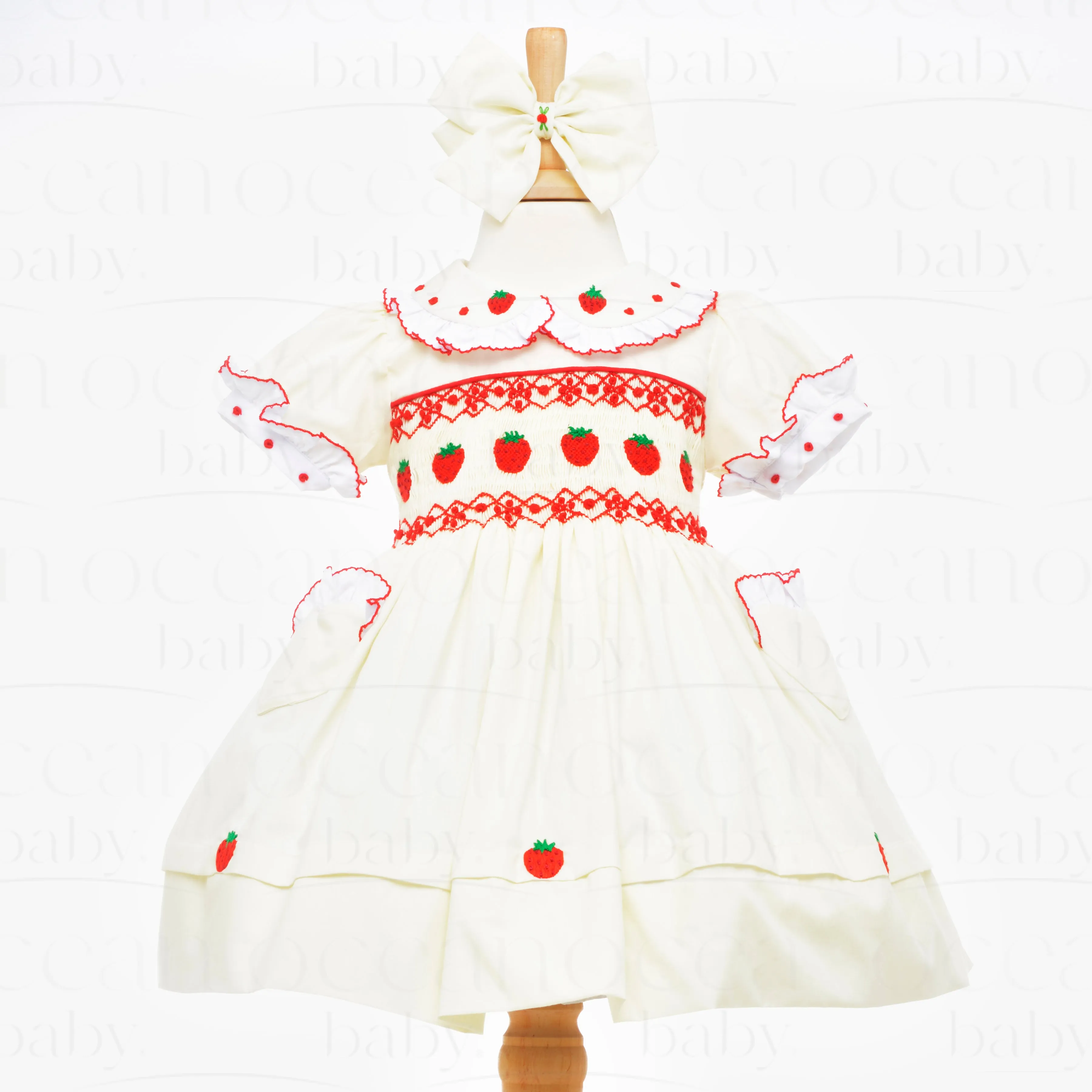 Ocean Baby Girls Strawberries & Cream Smocked Petticoat Layered Dress (NB-8Yrs) CREAM Colour - DARKER in colour than picture*