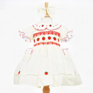 Ocean Baby Girls Strawberries & Cream Smocked Petticoat Layered Dress (NB-8Yrs) CREAM Colour - DARKER in colour than picture*