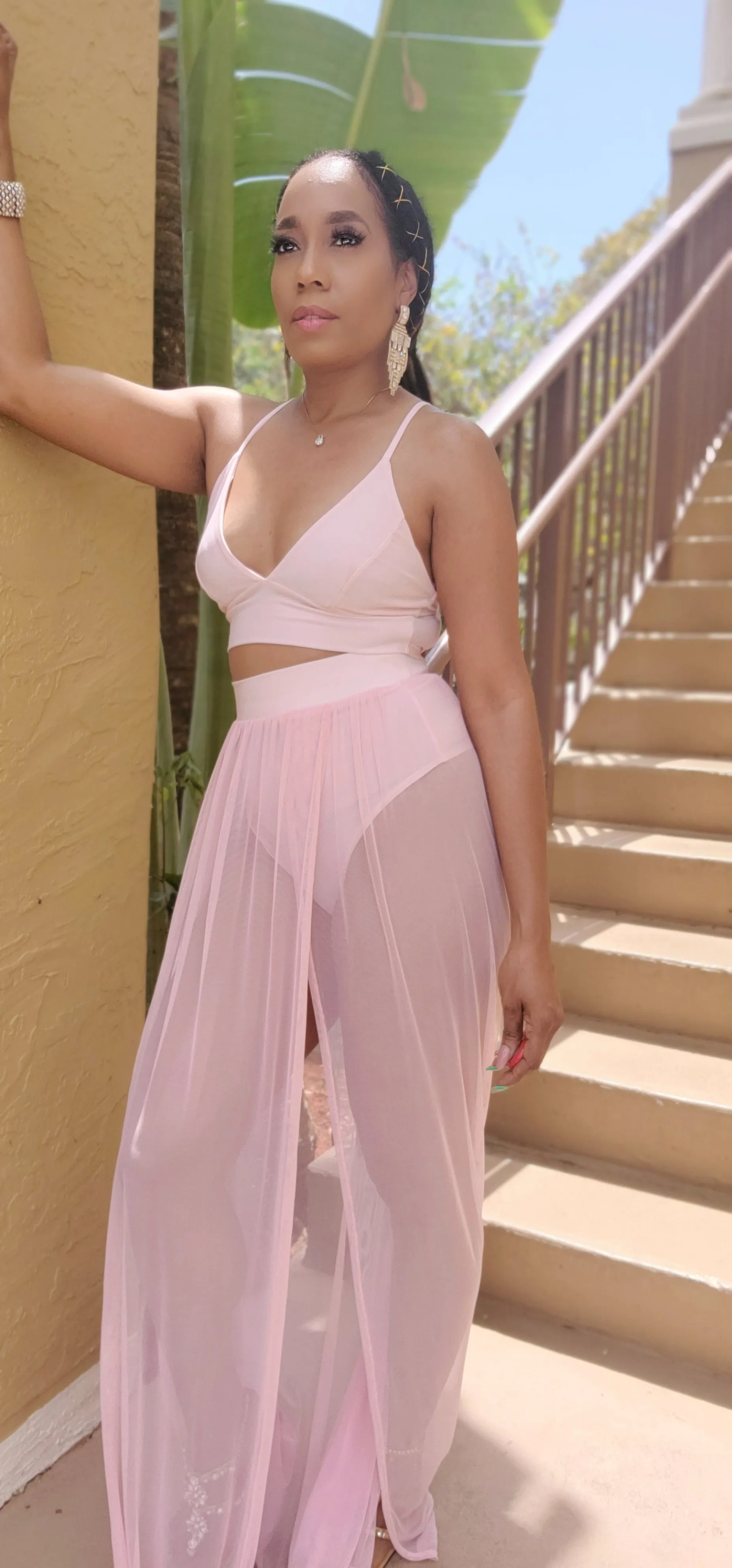 Out & Bad Mesh Skirt Set | Dusty Pink